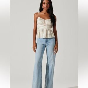 Astr Ivory Ruched Peplum Cami Top